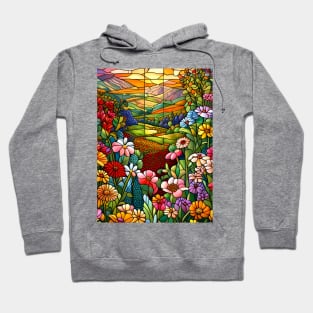 Stained Glass Colorful Mountain Meadow Hoodie